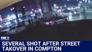 Compton street takeover ends with several people being shot [upl. by Kcirret210]