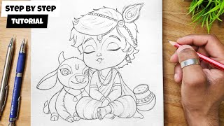 How To Draw Kid Krishna With Cow Easy Step By Step Tutorial For Beginners AjArts03 [upl. by Dnalyr]