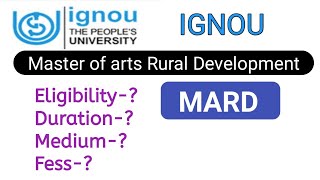 IGNOU Master of arts Rural Development  MARD ll Eligibility amp admission process [upl. by Lisab]