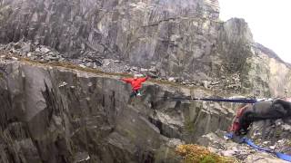 Dave Thexton Highline slackline Dinorwic slate quarries Llanberis [upl. by Murrah]