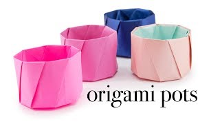 Round Origami Pot Tutorial  Cup  Vase  Paper Kawaii [upl. by Kcirrez]