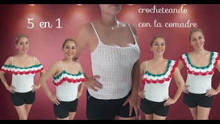 ⭐⭐⭐⭐🍡blusa tejida a crochet 5 en 1 a crochet parte 1 campesina regional 16 de septiembre 2023 [upl. by Inavihs671]