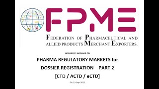 Pharma Regulatory Markets for Dossier Registration  PART 2  CTD  ACTD  eCTD 15092022 [upl. by Nosreve161]