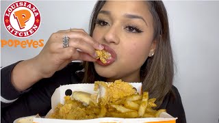 EATING POPEYES MUKBANG Fried Chicken Tenders Cajun Fries Biscuits EATING SHOW [upl. by Dnomaj471]