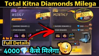 Monthly Membership Mein Total 4000 Diamond 💎 Milta Hai  Monthly Membership Free Fire Full Details✅ [upl. by Slohcin]