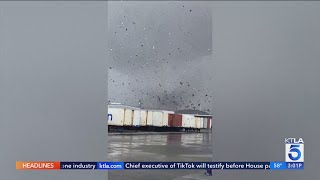 Tornado touches down in Montebello California  KTLA team coverage [upl. by Camp]