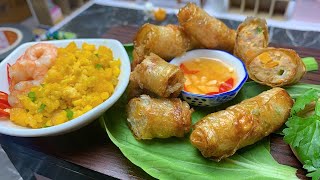 How To Make Spicy Shrimp Egg Rolls Stir Fry at Home  Easy Spring Rolls with Shrimp Egg [upl. by Elletnwahs]