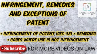 Patent lecture 3 Infringement Remedies and Exceptions explained with sections and case laws IPR [upl. by Yramliw510]