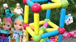 Magnetic blocks  Elsa amp Anna toddlers  playing in the park  Barbie dolls [upl. by Vladamar]