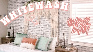 DIY EASIEST Whitewashed Faux Brick Wall [upl. by Saticilef]