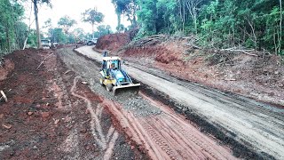 Incredible Backhoe Loader Building Temporary Mountain Road Foundation Mini Bulldozer and Truck [upl. by Joed213]