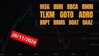 Analisa Saham 26 November 2024 IHSG BBRI BBCA BMRI TLKM GOTO ADRO BRPT BRMS BOAT DAAZ [upl. by Acessej736]