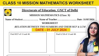 DOE Class 10 Mission Mathematics Worksheet Chapter 1 Real Numbers  31 July 2024 [upl. by Leissam817]