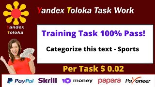 Categorize this text  Sports  Yandex Toloka Earn Money [upl. by Lenahs]