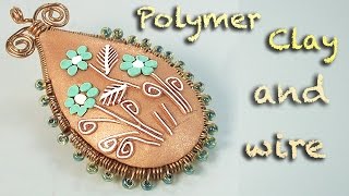 Easy Wire Wrapped Pendant  Polymer Clay Embroidery tutorial [upl. by Nolrac]