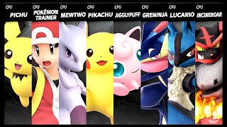 Pichu VS Pokémon Trainer VS Mewtwo VS Pikachu VS Jigglypuff VS Greninja VS Lucario VS Incineroar [upl. by Khorma]