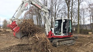 Removing amp Digging Stumps 1  Takeuchi amp Kubota  4K [upl. by Aiasi]