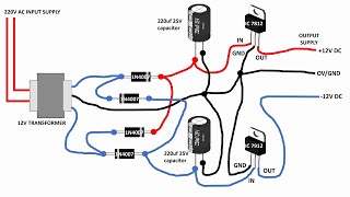 220V AC to 12V DC Dual Power Supply Circuit Diagram [upl. by Eelatan]