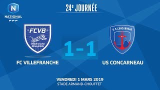 J24  FC Villefranche B  US Concarneau 11 le résumé I National FFF 20182019 [upl. by Aiuqram]