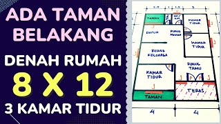 Denah Rumah Minimalis 3 Kamar Tidur Ukuran 8x12 Ada Taman Di Belakang [upl. by Schick778]