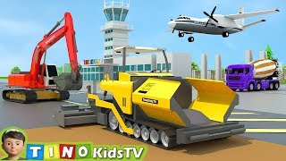 Asphalt Paver amp Construction Trucks for Kids  Airport Construction for Children [upl. by Nahbois152]