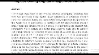 Measurement of Photovoltaic Module Deformation Dynamics During Hail Impact Using Digital Image Corre [upl. by Oluas871]