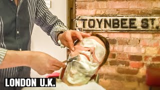 Turkish Barber Wet Shave with Threading and Hair Singeing  Jack The Clippers London UK [upl. by Herod]