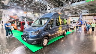 MTC hat den elektrischen Ford Transit ausgebaut  xtra langes Hubbett  Heckbad  Caravan Salon 23 [upl. by Celio943]