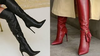 TOP 50 BEST DESIGNER IDEAS OF BEAUTIFUL TRENDY LEATHER OVER KNEE HEEL DESIGN [upl. by Dena]