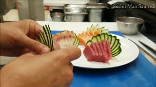 How to make fancy Sashimi platter II tuna sashimi cutting II sashimi salmon [upl. by Gault]