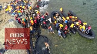 Drone video shows migrants arrival  BBC News [upl. by Hallee535]