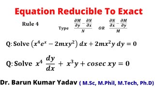 Reducible to exact differential equation  in Hindi  Differential equation  part 13 [upl. by Calvano]