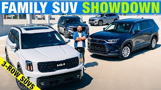 Kia Telluride vs Toyota Grand Highlander vs Honda Pilot vs VW Atlas  3Row SUV Comparison Test [upl. by Necila]