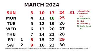 March Calendar 2024 [upl. by Eilahtan308]