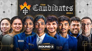 FIDE Candidates 2024  Round 3  Prag Vidit Gukesh Vaishali Humpy  Live Harshit Samay Amruta [upl. by Newberry]