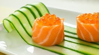 Salmon Battleship Sushi filled with Salmon Roe Recipe [upl. by Maupin345]