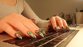 TYPING ON MACBOOK PRO KEYBOARD FOR 40 MINS NOTALKING ASMR  LONG BLACK HOLO ACRYLIC NAILS TYPING [upl. by Nnail589]