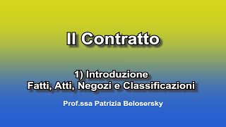 Il contratto 1 Introduzione  Fatti Atti Negozi giuridici e Classificazioni [upl. by Belding]