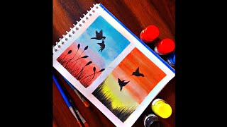 Easy poster colour bird painting 🎨🖌️easypainting postercolour scenery drawing [upl. by Atteuqcaj198]