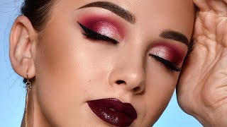 Burgundy Fall Makeup Tutorial  Sparkly Smokey Eye amp Dark Lips [upl. by Alexine698]