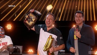 Joey Chestnut beats rival sets new world record in hot dog eating contest [upl. by Tito569]