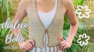 Como tejer un Chaleco para Mujer a crochet Chaleco Boho [upl. by Kirenoj782]