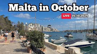 Malta in October Live walk in Sliema on 01102024 [upl. by Kutzer257]