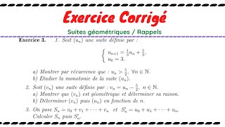 Suites géométriques exercice corrigé exercice 3 de la série 3 de TD [upl. by Boy]