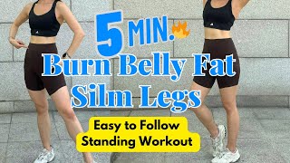 Easy 5 Minute Cardio BELLY FAT amp THIGHS to Lose Weight Fast Standing Exercise for Flat Stomach [upl. by Ahsilram]