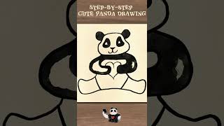 Plush panda with heart Step by step easy draw 🐼 [upl. by Urba]