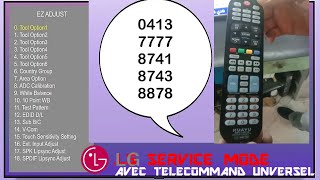 كود القائمة السرية لتلفزيون لجي SERVICE MODE TV LG LCD LED AVEC TELECOMMAND UNVERSEL [upl. by Dina]