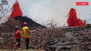 Hawaii today Live footage Hawaiis Kilauea volcano erupting spewing lava 500 meters onto the road [upl. by Handler]