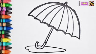 LETS DRAW AND COLOR AN UMBRELLA IN THE RAIN  FOR KIDS AND TODDLERS [upl. by Mulderig]