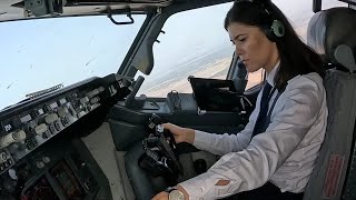 Beautiful Female Pilot Take Off Her Boeing B737800  Cockpit View  GoPro [upl. by Hannaj]